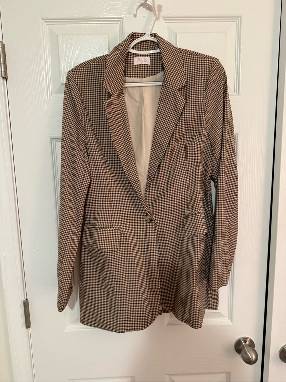 Pink Lily Brown & Cream Houndstooth Blazer